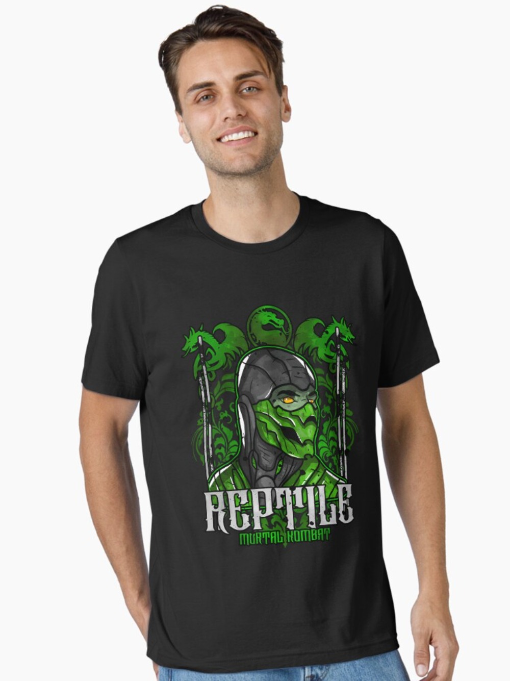 Retro Gaming Gamestop - Mortal Kombat Reptile Portrait 프린트 T